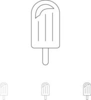Beach Cream Dessert Ice Bold and thin black line icon set vector