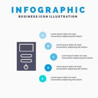 computadora cpu pc estabilizador sólido icono infografía 5 pasos presentación antecedentes vector