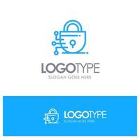 Digital Lock Technology Blue outLine Logo with place for tagline vector