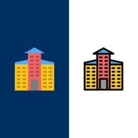 Building City Construction  Icons Flat and Line Filled Icon Set Vector Blue Background