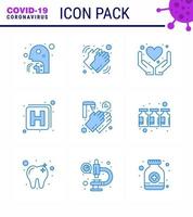 prevención del virus corona covid19 consejos para evitar lesiones 9 icono azul para presentación manos medicina hospital seco corazón coronavirus viral 2019nov enfermedad vector elementos de diseño