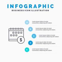 calendario bancario dólar dinero tiempo línea económica icono con 5 pasos presentación infografía antecedentes vector