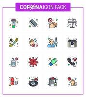 Corona virus 2019 and 2020 epidemic 16 Flat Color Filled Line icon pack such as chemist touch medicine shake hand no viral coronavirus 2019nov disease Vector Design Elements