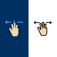 Gestures Hand Mobile Three Fingers  Icons Flat and Line Filled Icon Set Vector Blue Background