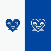 corazón emojis cara sonriente línea de sonrisa y glifo icono sólido línea de banner azul y glifo icono sólido bandera azul vector