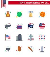 Happy Independence Day 16 Flats Icon Pack for Web and Print howitzer big gun ball sports basketball Editable USA Day Vector Design Elements