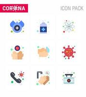 9 Flat Color coronavirus epidemic icon pack suck as healthcare infect atom hands dirty viral coronavirus 2019nov disease Vector Design Elements