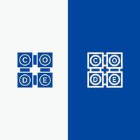 código de aprendizaje código de aprendizaje línea de educación y glifo icono sólido banner azul vector