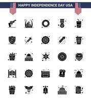 25 Solid Glyph Signs for USA Independence Day drink military usa medal award Editable USA Day Vector Design Elements