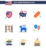 feliz día de la independencia paquete de iconos de 9 pisos para web y globos impresos estados políticos elementos de diseño vectorial editables del oeste americano del día de estados unidos vector