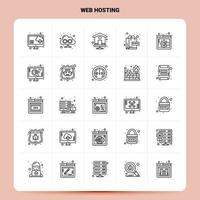 esquema 25 conjunto de iconos de alojamiento web diseño de estilo de línea vectorial conjunto de iconos negros paquete de pictogramas lineales diseño de ideas de negocios web y móviles ilustración vectorial vector