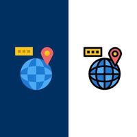 World Map Navigation Location  Icons Flat and Line Filled Icon Set Vector Blue Background