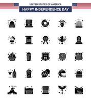 paquete de glifos sólidos de 25 símbolos del día de la independencia de estados unidos de fuego acción de gracias comida nativa americana editable elementos de diseño vectorial del día de estados unidos vector