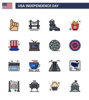 Happy Independence Day Pack of 16 Flat Filled Lines Signs and Symbols for presidents day shose chips food Editable USA Day Vector Design Elements