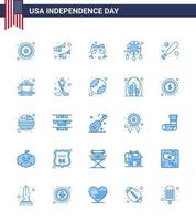 Pack of 25 USA Independence Day Celebration Blues Signs and 4th July Symbols such as hardball baseball beer western decoration Editable USA Day Vector Design Elements