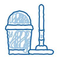 Bucket And Mop doodle icon hand drawn illustration vector