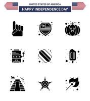 feliz día de la independencia paquete de 9 glifos sólidos signos y símbolos para helado hotdog calabaza americano tragamonedas elementos de diseño vectorial del día de estados unidos editables vector