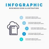 Cloud File Data Computing Blue Infographics Template 5 Steps Vector Line Icon template