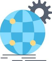 vector de icono de color plano de engranaje de mundo de mundo de negocios internacionales