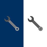 Wrench Adjustable Building Construction Repair  Icons Flat and Line Filled Icon Set Vector Blue Background