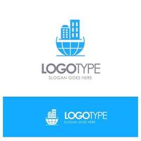 logotipo sólido azul sostenible empresarial de arquitectura de organización global con lugar para el eslogan vector