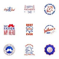 Happy Fathers Day greeting Card 9 Blue and red Calligraphy Vector illustration Editable Vector Design Elements