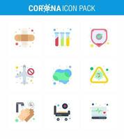 9 Flat Color viral Virus corona icon pack such as hand airoplan protection not allow travel viral coronavirus 2019nov disease Vector Design Elements