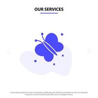 Our Services Butterfly Fly Spring Beauty Solid Glyph Icon Web card Template vector