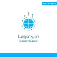 conexión de comunicación empresarial globo mundo global plantilla de logotipo sólido azul lugar para el eslogan vector