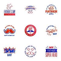 Happy fathers day card 9 Blue and red Set Vector illustration Editable Vector Design Elements