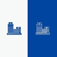 edificio bienes raíces apartamento oficina línea y glifo icono sólido banner azul línea y glifo icono sólido banner azul vector