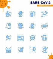 Coronavirus Prevention Set Icons 16 Blue icon such as brain wash healthcare hands spray alcohol viral coronavirus 2019nov disease Vector Design Elements