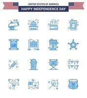 USA Happy Independence DayPictogram Set of 16 Simple Blues of scroll drink white cola shop Editable USA Day Vector Design Elements