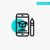 Cap Education Graduation Mobile Pencil turquoise highlight circle point Vector icon