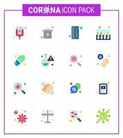 Covid19 Protection CoronaVirus Pendamic 16 Flat Color icon set such as care hand medical glove test viral coronavirus 2019nov disease Vector Design Elements