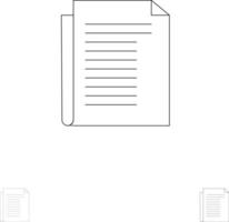 Document Note Report Paper Bold and thin black line icon set vector