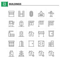 25 Buildings icon set vector background