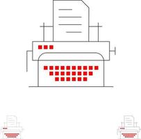 Typewriter Typing Document Publish Bold and thin black line icon set vector