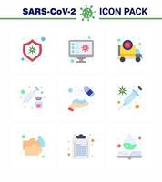 Corona virus disease 9 Flat Color icon pack suck as vaccine injection record drugs transmission viral coronavirus 2019nov disease Vector Design Elements