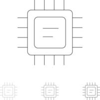 procesador de microchip cpu conjunto de iconos de línea negra delgada y audaz vector