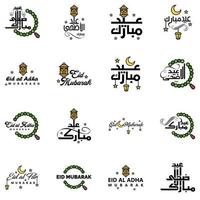 Pack of 16 Vector of Arabic Calligraphy Text with Moon And Stars of Eid Mubarak for the Celebration of Muslim Community Festival