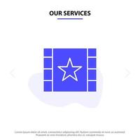 Our Services Multimedia Player Stream Star Solid Glyph Icon Web card Template vector