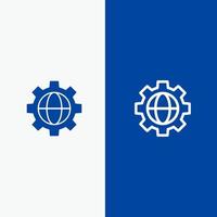 Gear Setting Globe Line and Glyph Solid icon Blue banner Line and Glyph Solid icon Blue banner vector