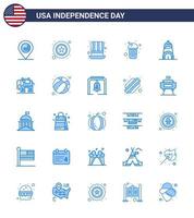 4th July USA Happy Independence Day Icon Symbols Group of 25 Modern Blues of building soda day drink bottle Editable USA Day Vector Design Elements