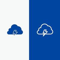 Power Cloud Nature Spring Sun Line and Glyph Solid icon Blue banner Line and Glyph Solid icon Blue banner vector