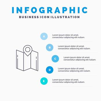 Map Direction Location Navigation Pointer Line icon with 5 steps presentation infographics Background vector