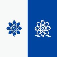 átomo educación línea nuclear y glifo icono sólido bandera azul línea y glifo icono sólido bandera azul vector
