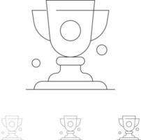 conjunto de iconos de línea negra audaz y delgada de trofeo de premio de copa de logro vector