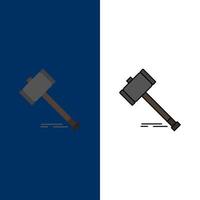 Action Auction Court Gavel Hammer Law Legal  Icons Flat and Line Filled Icon Set Vector Blue Background