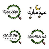 paquete de eid mubarak de 4 diseños islámicos con caligrafía árabe y adorno aislado sobre fondo blanco eid mubarak de caligrafía árabe vector